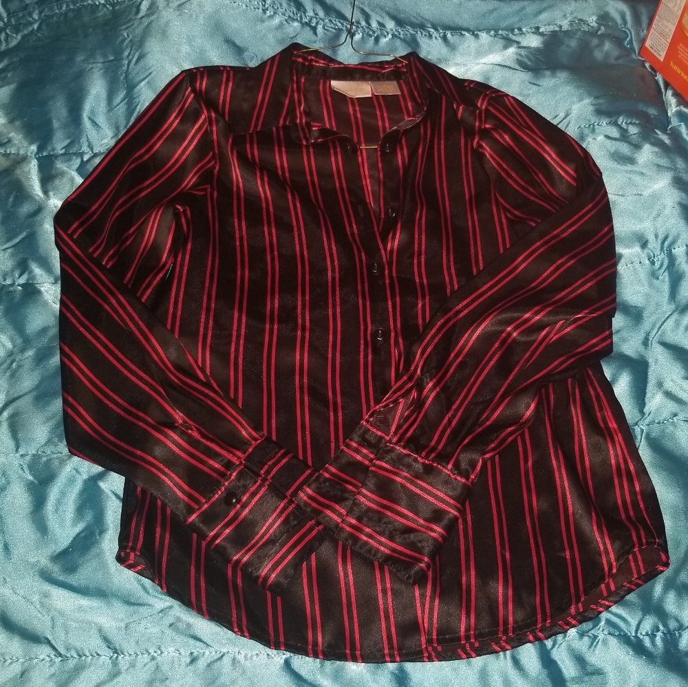 Pin stripe button down silky shirt